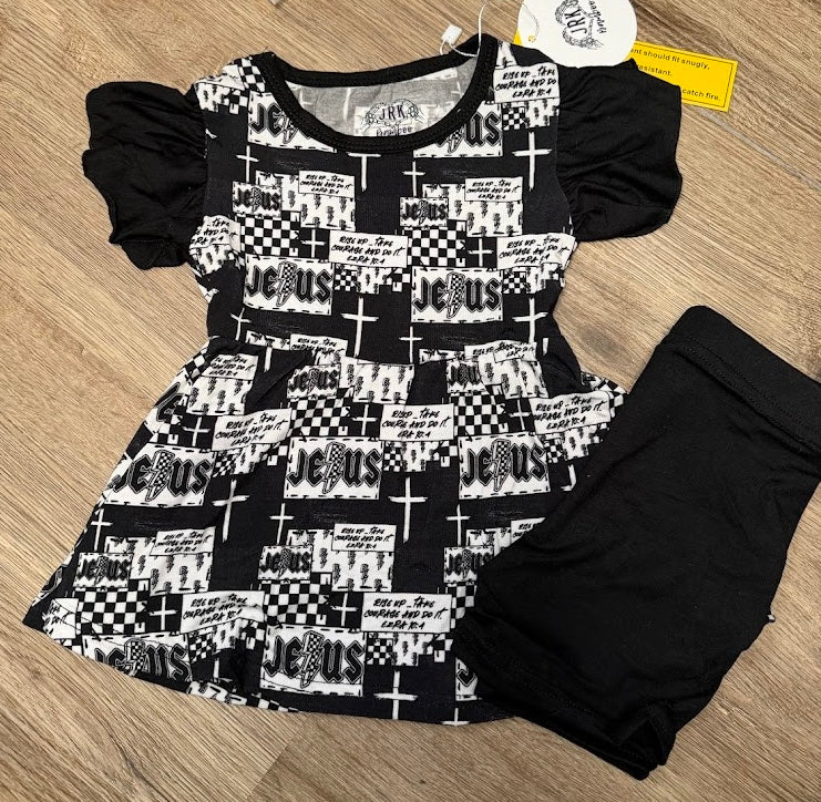 Ezra 10:4 Flutter Sleeve Peplum and Short Set