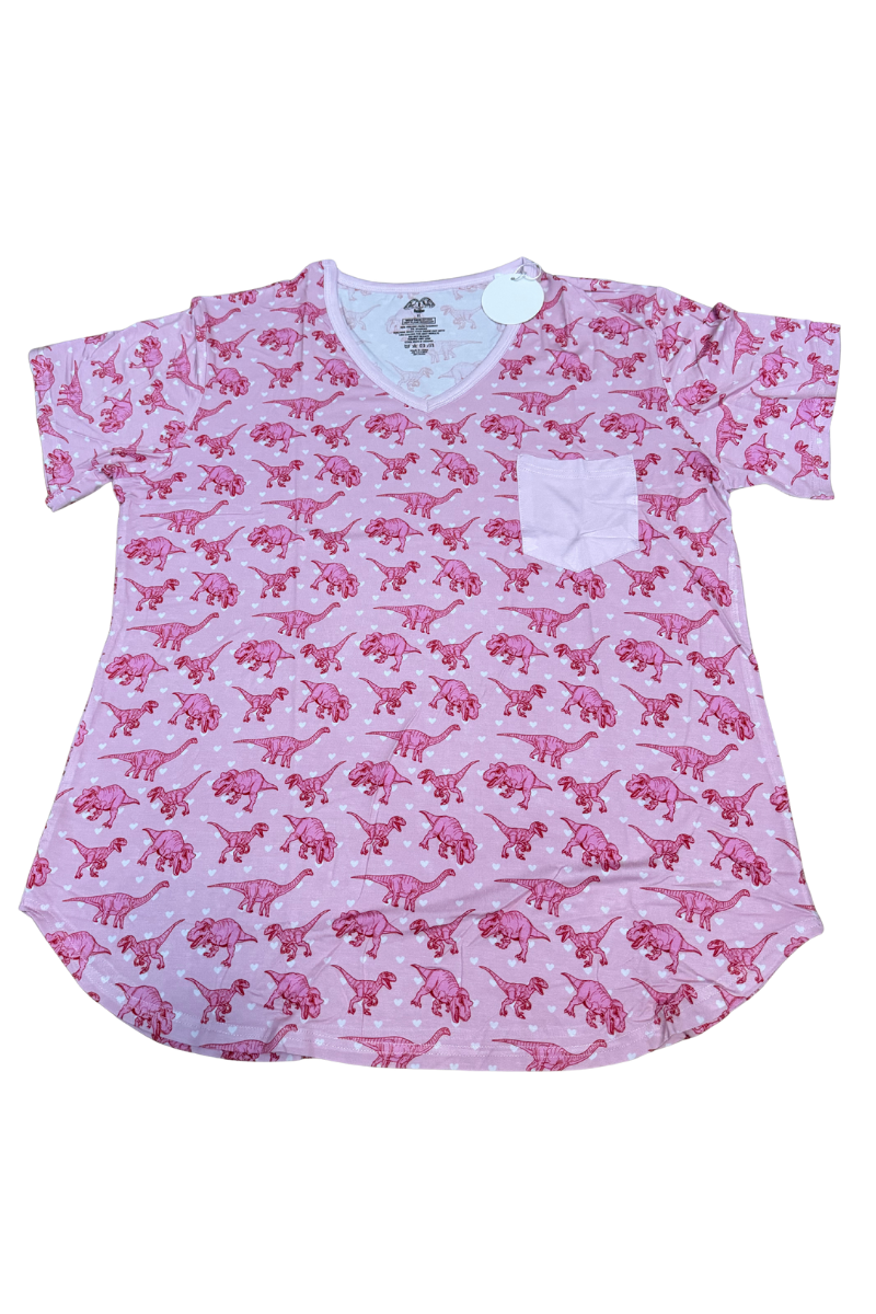 Pink Dino V-Neck Pocket Tee