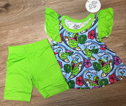 Aloha Cooler - Flutter sleeve peplum and biker short set