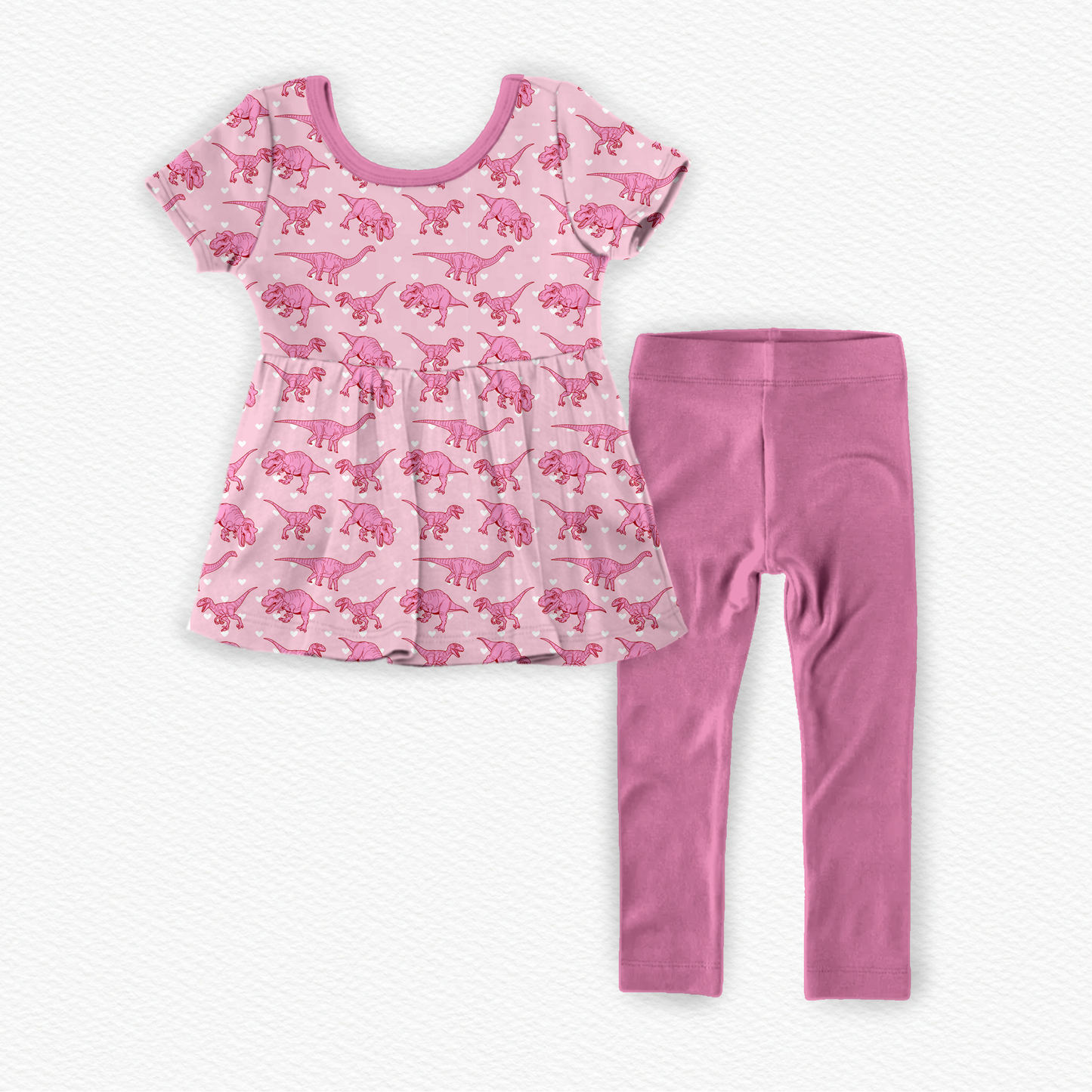 Pink Dino Peplum and Legging Set