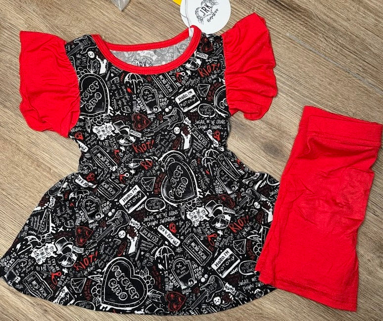 Forever Emo Flutter Sleeve Peplum and Short Set