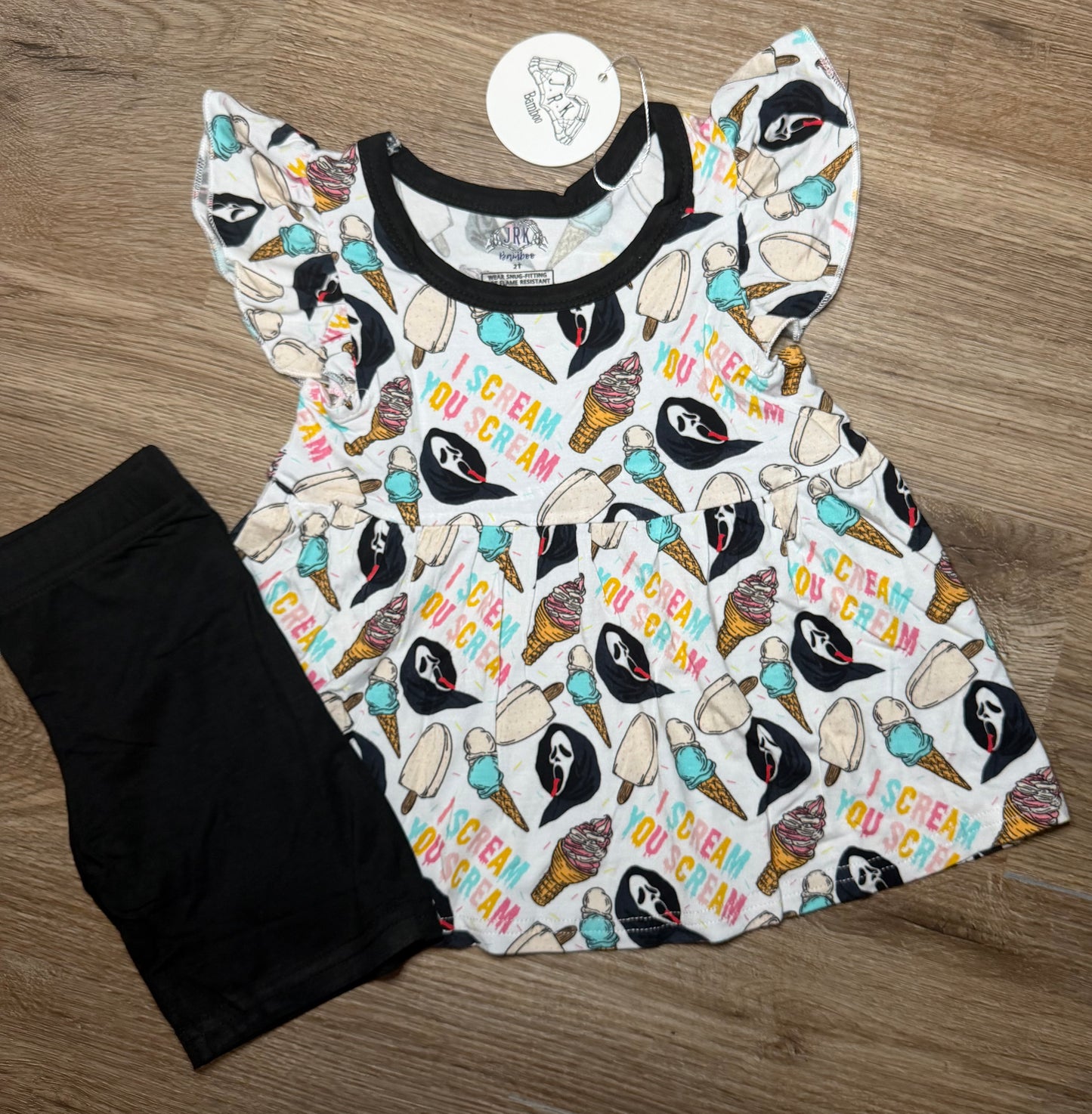 Ice Scream, You Scream - Flutter sleeve peplum and biker short set