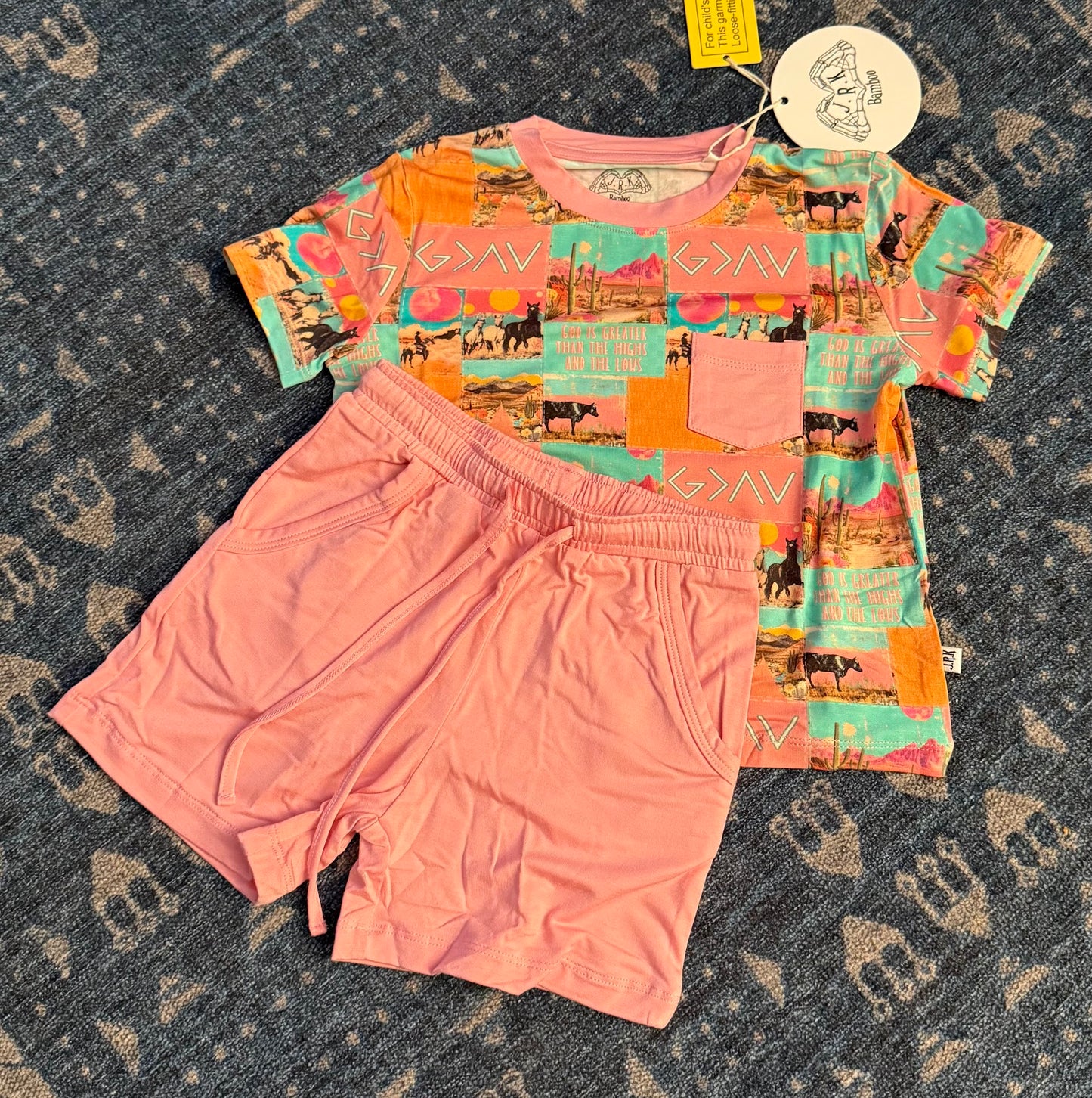 God is Greater Pink Pocket Tee & Shorts Set