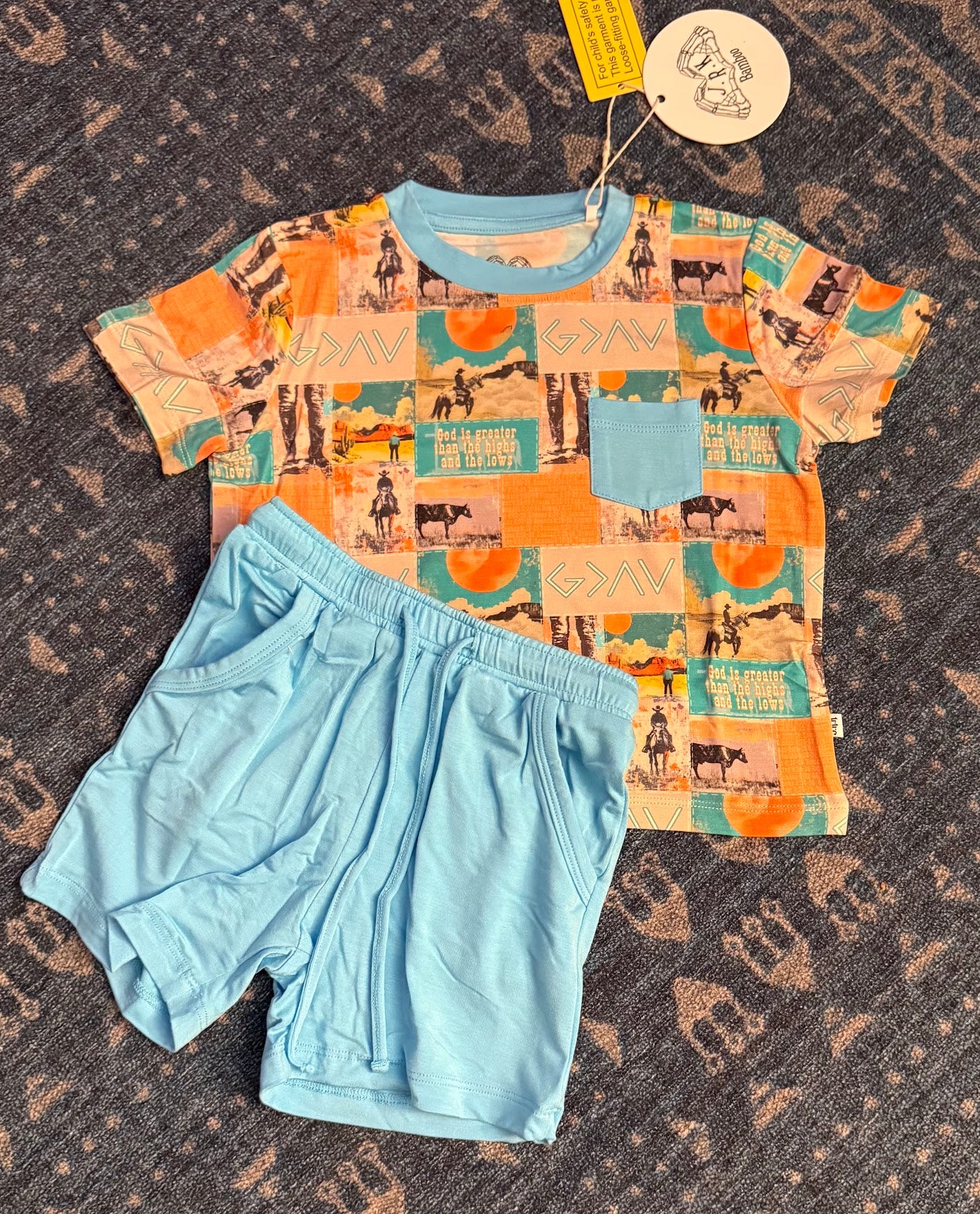 God is Greater Blue Pocket Tee & Shorts Set